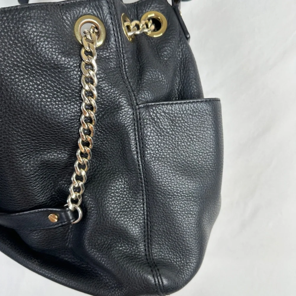 Michael Kors Black‎ Pebbled Leather Gold Chain Shoulder Bag - Picture 6 of 8